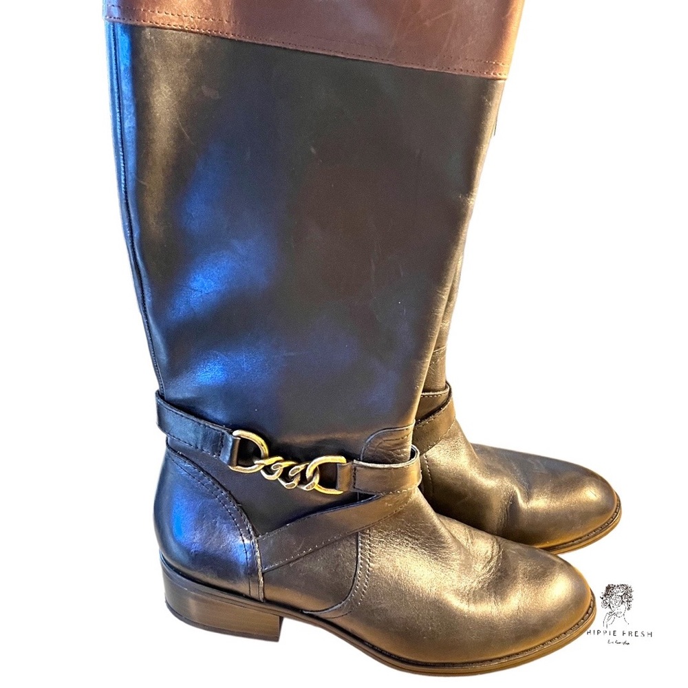 Lauren Ralph Lauren Black w Brown Cuff Menna Riding Boot Size 7B - Picture 5 of 6